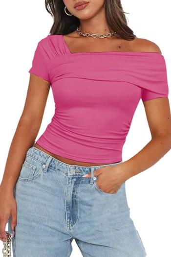 sexy slight stretch 7 colors solid color one shoulder top