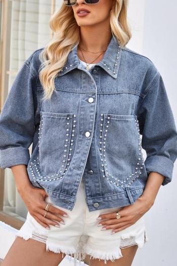 casual non-stretch solid color punk rivet single-breasted denim jacket