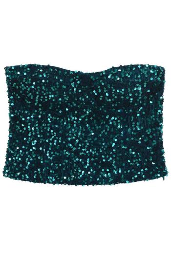 xs-l sexy non-stretch sequin padded bandeau vest(size run small)