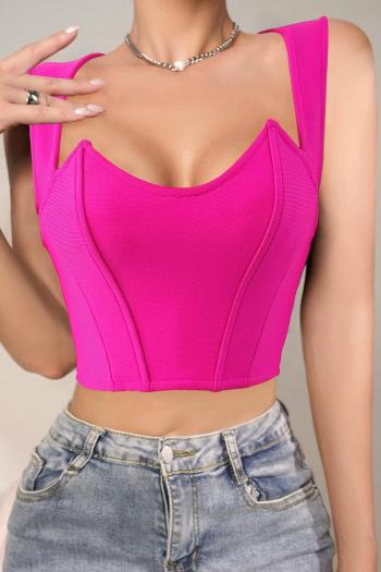 sexy slight stretch solid color tight rubber bone high quality crop vest