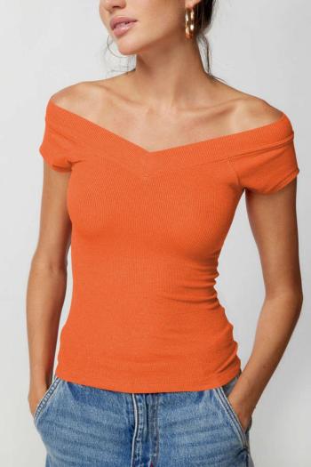 casual slight stretch simple solid color slim orange short-sleeved t-shirt