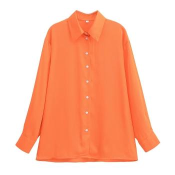 casual non-stretch orange long sleeve single-breasted blouse(size run small)