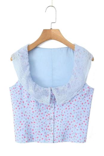 exquisite non-stretch lace stitching floral print crop vest(size run small)