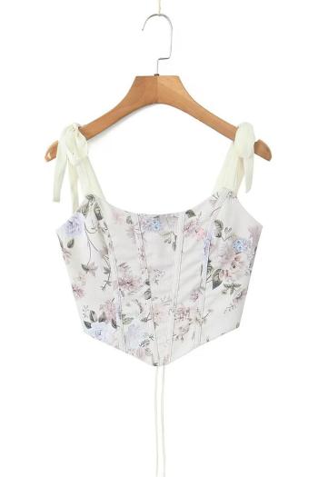 sexy non-stretch floral printing boned tie-shoulder crop vest(size run small)