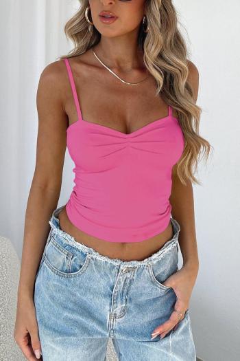 sexy slight stretch solid color sling slim pleated crop vest