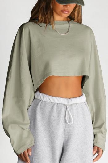 sexy non-stretch solid color loose crop sweatshirt