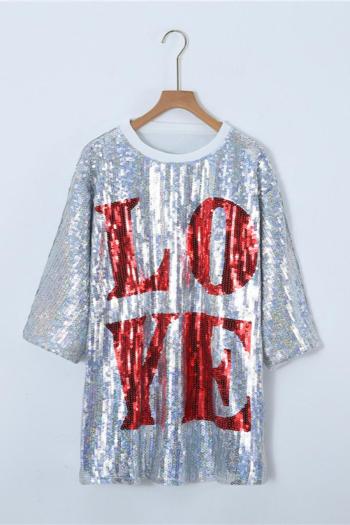 casual slight stretch letter sequin decor loose t-shirts