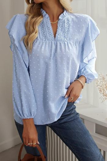 stylish non-stretch 4 colors ruffle long sleeve all-match blouse(only blouse)