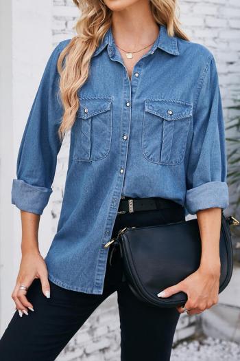 casual non-stretch solid color simple loose single-breasted denim jacket