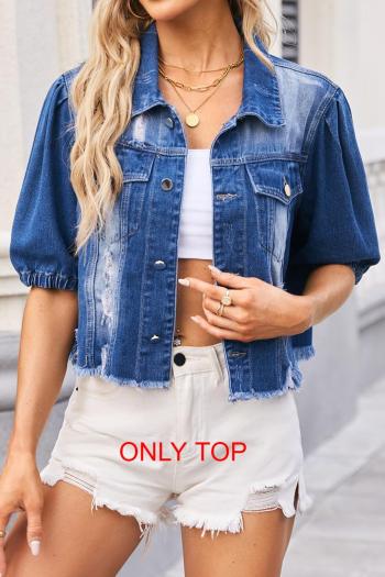 casual non-stretch single-breasted hole short-sleeved denim jacket