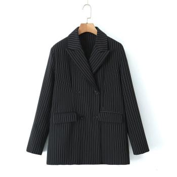 stylish non-stretch striped double-breasted shoulder pads blazer(size run small)