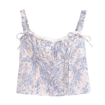 sexy non-stretch floral print sling single breasted vest size run small
