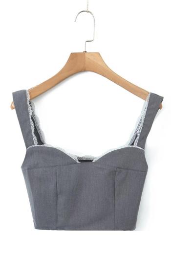 sexy non-stretch solid color slim crop sling zip-up vest size run small