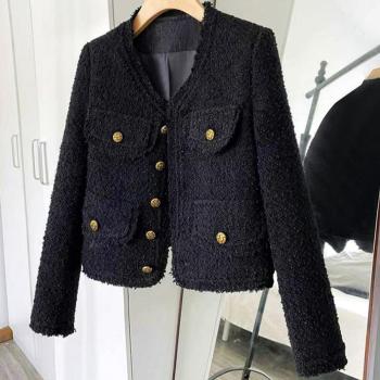 casual plus size non-stretch tweed v-neck button jacket size run small