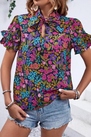 stylish non-stretch floral printing ruffle all-match blouse(only blouse)