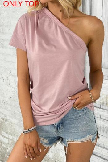 stylish slight stretch pure color one shoulder all-match t-shirt(only t-shirt)