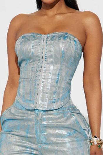 sexy non-stretch denim silver coating hook buckle all-match bandeau vest
