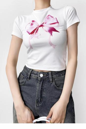 stylish slight stretch bow graphic printing all-match t-shirt(size run small)