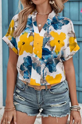 casual non-stretch tie-dye floral print short-sleeved top