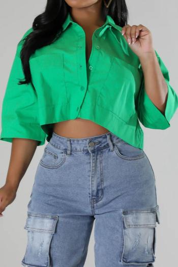 sexy plus size non-stretch simple solid color loose crop shirt
