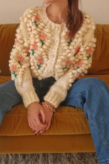 casual slight stretch flower crochet ribbed knit button sweaters