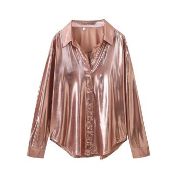 xs-l stylish non-stretch 3 colors holographic single-breasted blouse