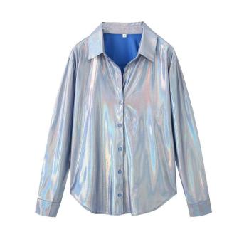 xs-l stylish non-stretch holographic single-breasted blouse