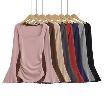 stylish 8 colors stretch flare sleeves pleated slim casual top (size run small)