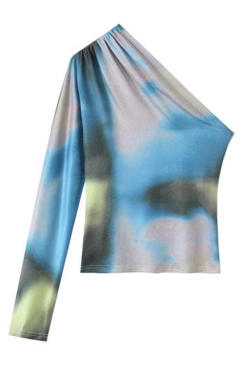 exquisite slight stretch single shoulder tie-dyed printing top (size run small)