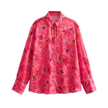 xs-l stylish non-stretch floral printing long sleeve all-match blouse