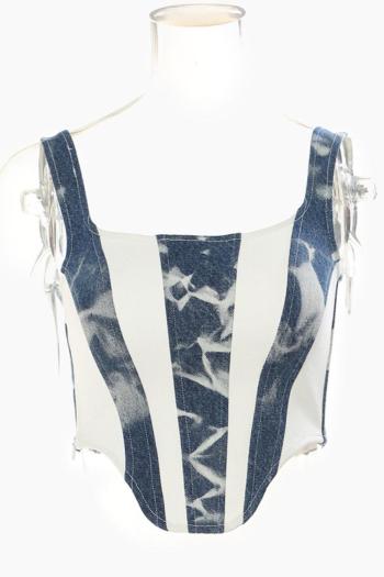 sexy non-stretch stitching washed denim square neck tank top