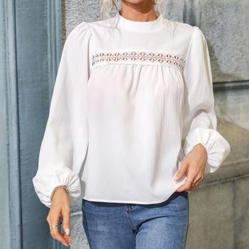 casual non-stretch simple loose chiffon hollow long-sleeved shirt