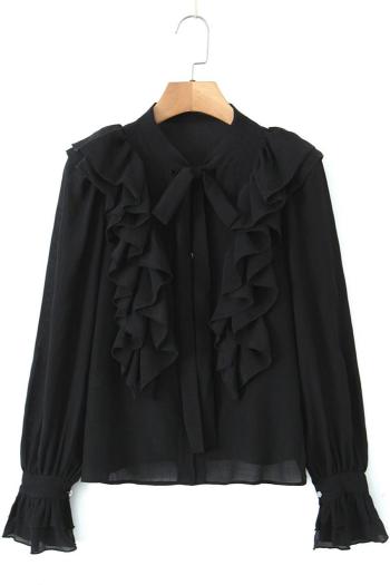 stylish non-stretch chiffon pure color ruffle lace-up blouse