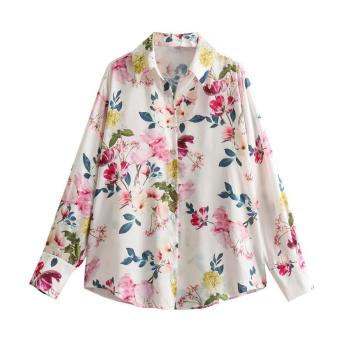 xs-l stylish non-stretch floral print long sleeve all-match blouse