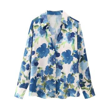 xs-l stylish non-stretch allover floral printing long sleeve all-match blouse