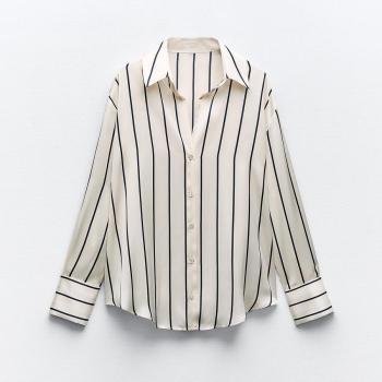 xs-l stylish non-stretch stripe printing long sleeve all-match blouse