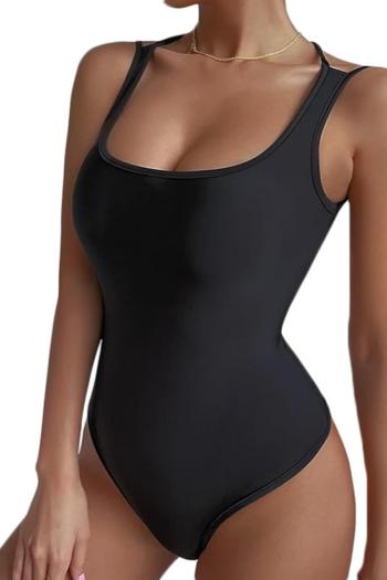 sexy slight stretch square neck pure color backless bodysuit