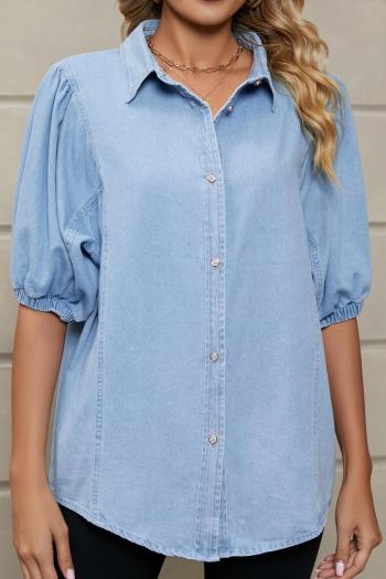casual non-stretch single-breasted short-sleeved denim blouse
