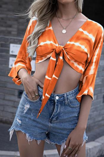 sexy non-stretch tie-dye lace-up crop top