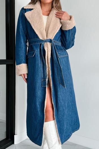 casual plus size non-stretch denim berber fleece jacket