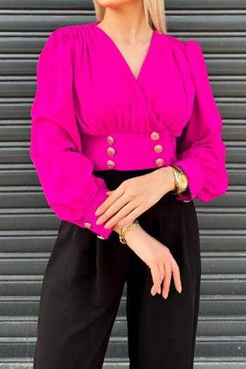 elegant plus size non-stretch 4 colors v-neck long sleeve blouse