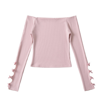 sexy slight stretch off-the-shoulder cuff bow long sleeve tops(size run small)