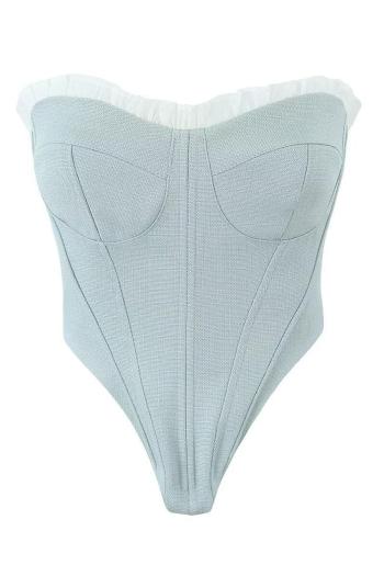 sexy non-stretch tight strapless fishbone zip-up cropped tops size run small