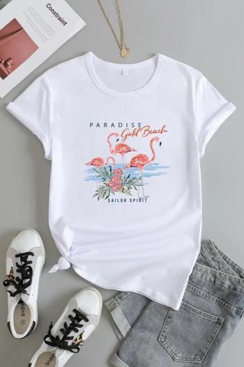 casual plus size slight stretch flamingo print loose t-shirt size run small