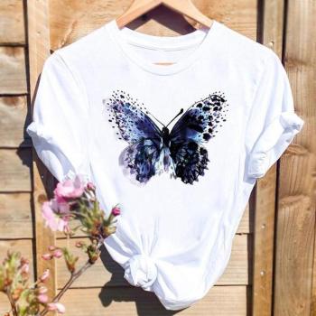 plus size slight stretch butterfly print simple t-shirt size run small