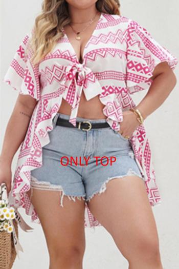 sexy plus size slight stretch bohemian style lace-up crop top