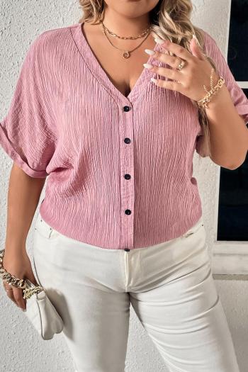 casual plus size slight stretch pure color v-neck loose blouses