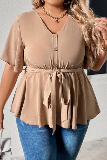 casual plus size slight stretch solid with belt t-shirt