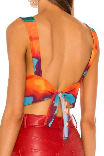 sexy slight stretch tie-dye lace-up backless cropped tank top size run small