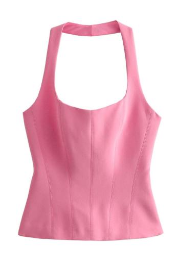 sexy non-stretch solid halter neck tight backless cropped vest size run small